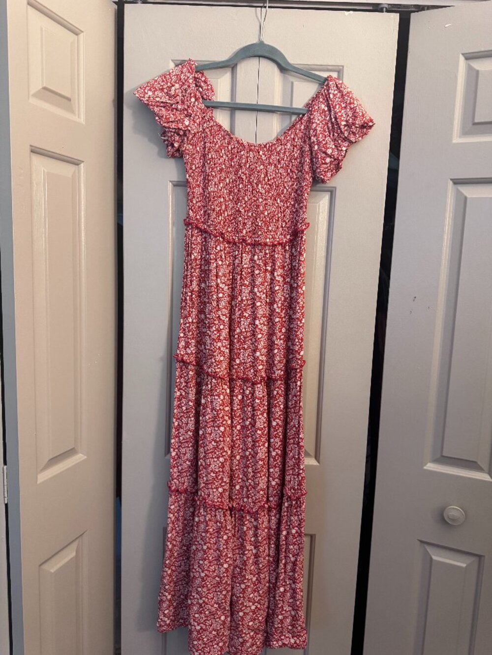 Petal & Pup Red Floral Ruffle Off Shoulder Maxi Dress